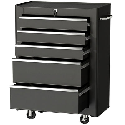 Chariot à outils sur roulettes, Servante d'atelier en acier 5 tiroirs verrouillable 2 clés, 61,5 x 33 x 82,5 cm, noir