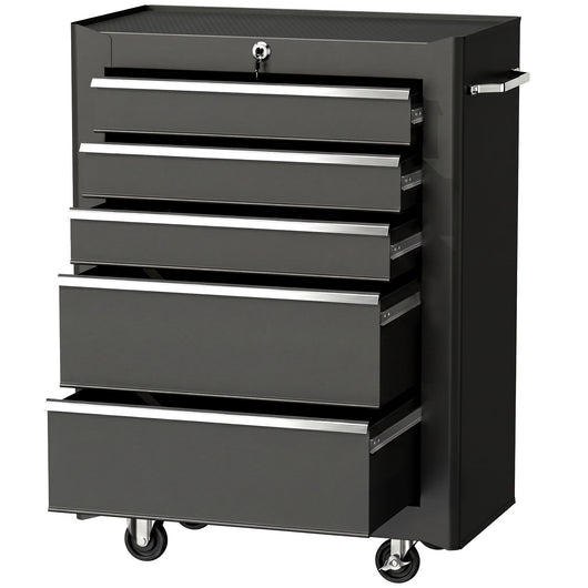 Chariot à outils sur roulettes, Servante d'atelier en acier 5 tiroirs verrouillable 2 clés, 61,5 x 33 x 82,5 cm, noir